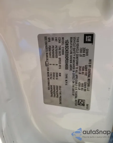 2013 Chevrolet Suburban C1500 Ltz z USA, uszkodzony, nr VIN 1GNSCKE09DR304666